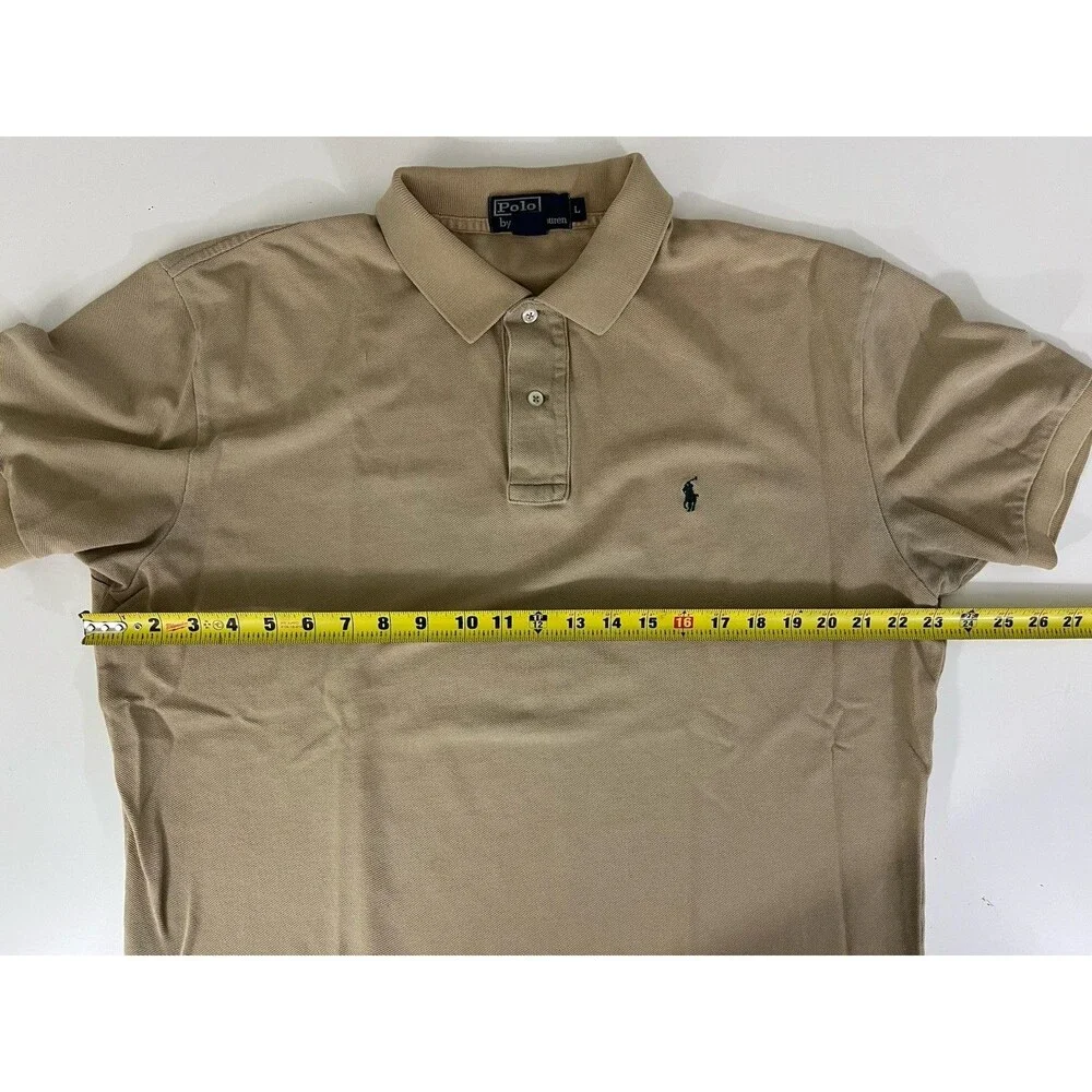 Polo By Ralph Lauren Khaki Cotton High Low Short Sleeve Men's Polo Shirt Sz L